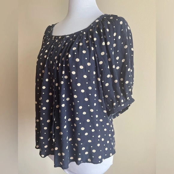Abercrombie & Fitch Navy & Cream Polka Dot Flowy Blouse - Size S - Picture 2 of 6